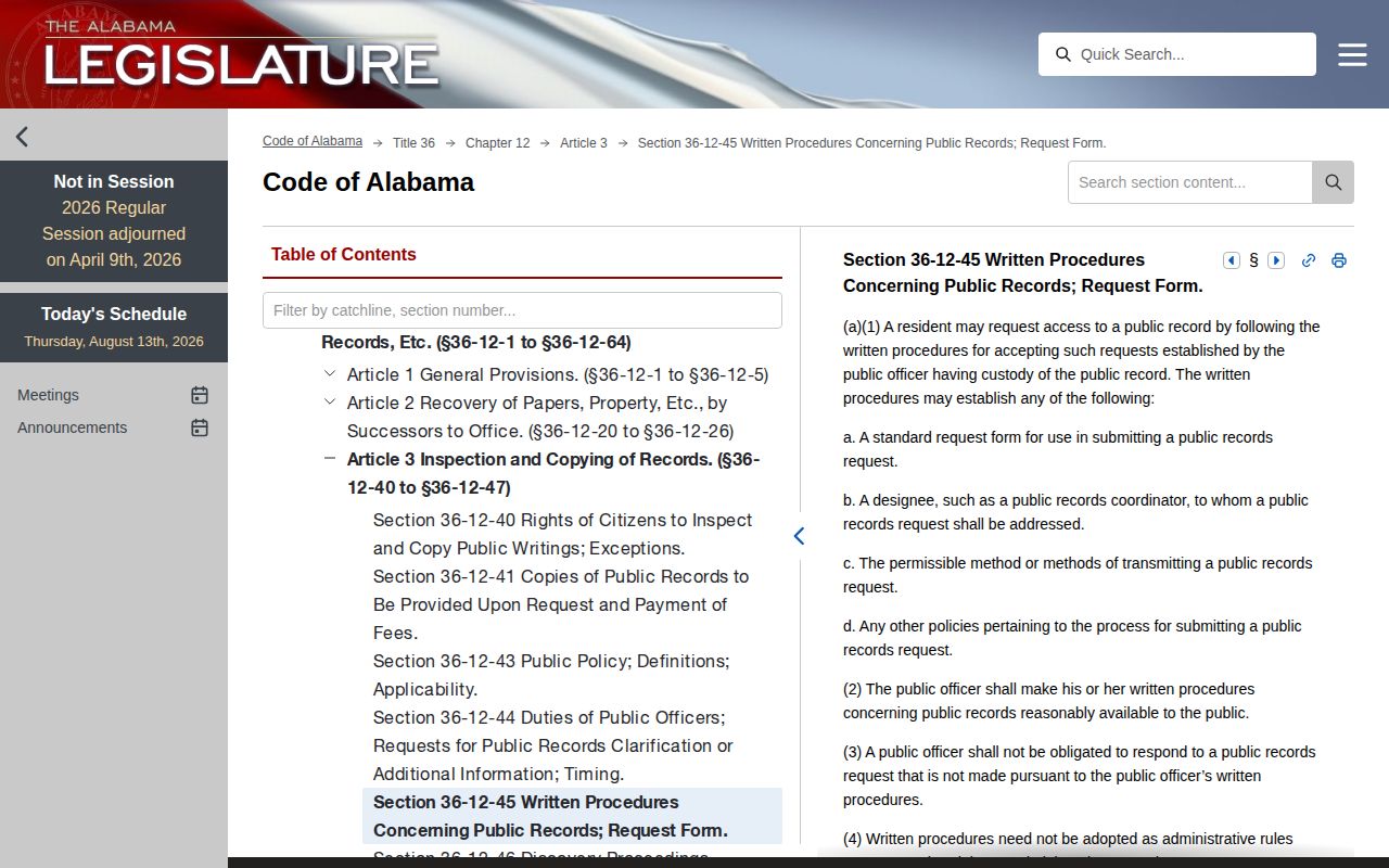 Alabama public-record procedure for Chambers County booking records
