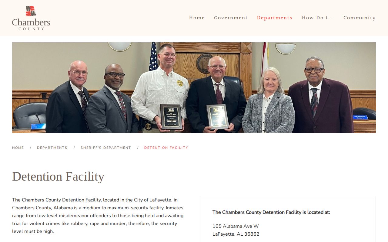 Chambers County detention facility booking information page