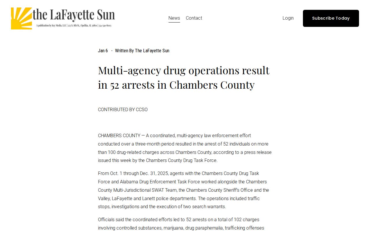 LaFayette Sun Chambers County arrest operation news report